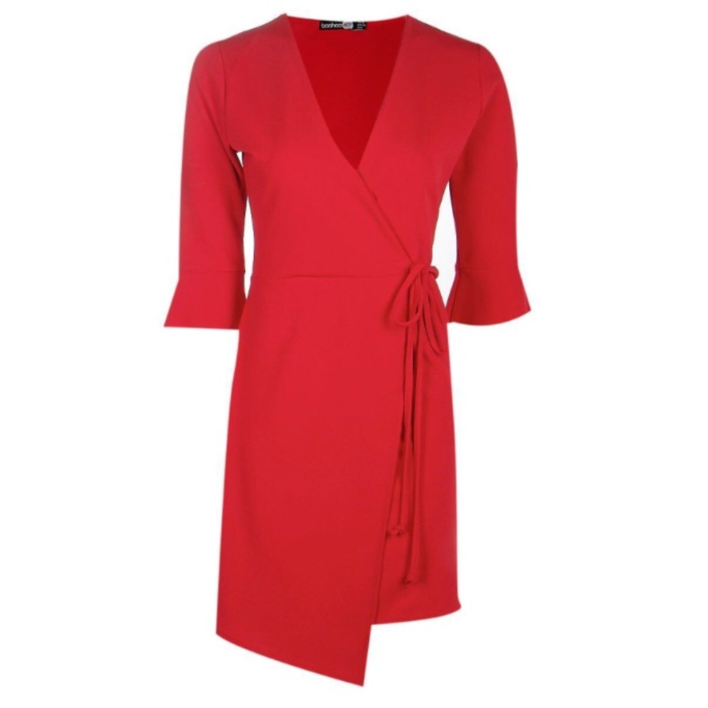 Boohoo Nara Flute Sleeve Tie Wrap Bodycon